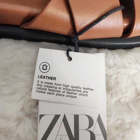 Zara Low Heeled Crossed Brown Leather Straps NWT Womens US 6.5 - Picture 5 of 7